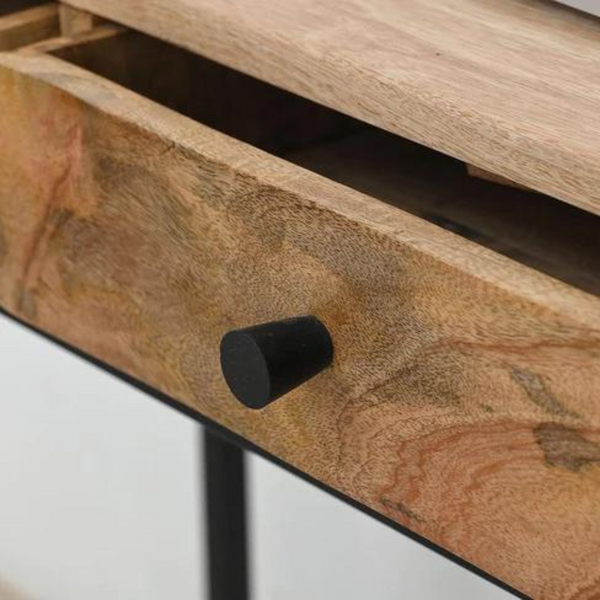 Mango Wood Console Table with Black Iron Frame - 3 Drawers