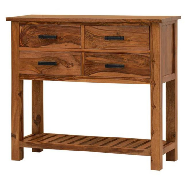Sheesham Wood 4 Drawers Open Shelf Large Console Table