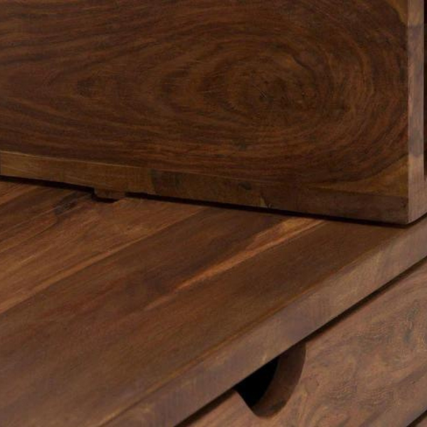 Classic Sheesham Wood 2 Drawers and 6 Open Shelves Adjustable TV Unit with Sliding Shelves