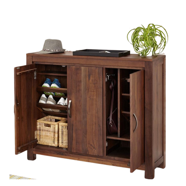 Sheesham Wood Large 3 Door Shoe Rack