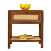 Acacia Wood Side Table - 1 Drawer Cane Table