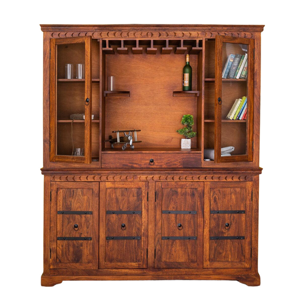 Colonial Acacia Wood Natural Finish Bar Cabinet