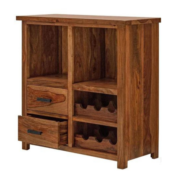 Sheesham Wood Natural Finish Glass Bar Cabinet