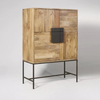 Modern Mango Wood Natural Finish Bar Cabinet with Iron Stand