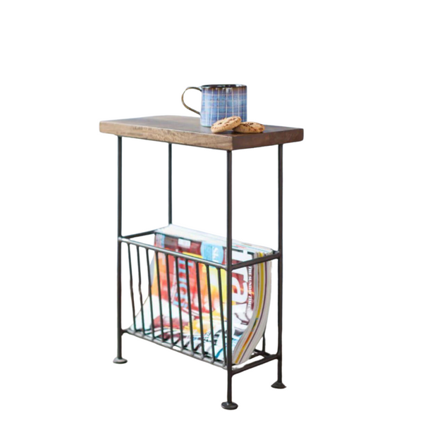 Classic Sheesham Wood Side Table with Black Iron Frame