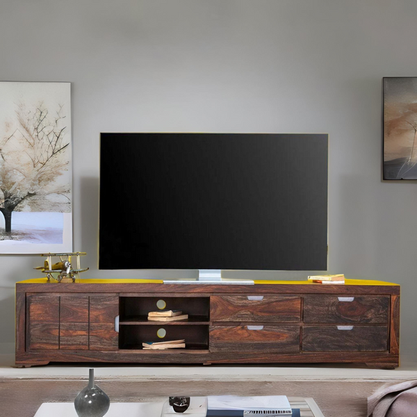 Classic Sheesham Wood 4 Drawers, 1 Door Shelf, and 2 Dash Large TV Unit