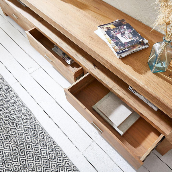 Colonial Acacia Wood 3 Drawers and 3 Open Shelves Large TV Unit