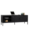 Rajasthani Mango Wood 2 Door Shelves, and 2 Open Shelves Black TV Unit with Carving
