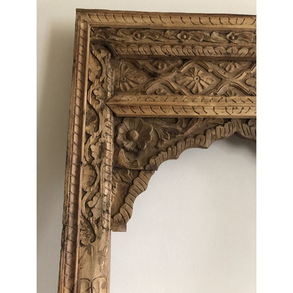 Hand Carved Modern Mango Solid Wood Natural Finish Mirror Frame