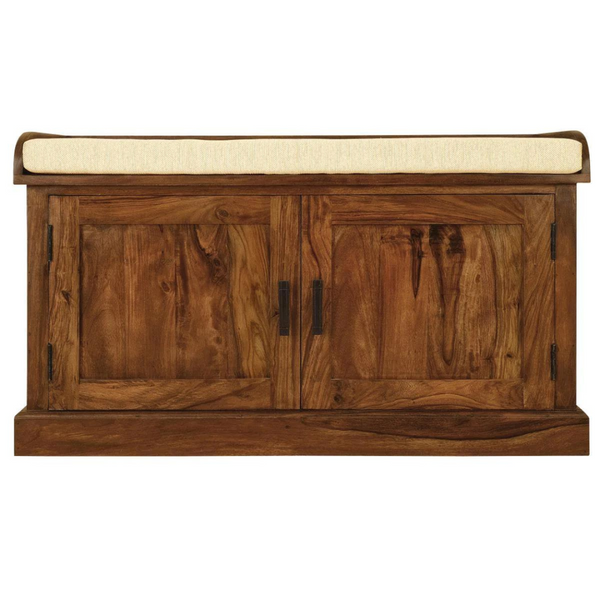 Sheesham Wood Shoe Rack 2 Doors and 2 Shelves with Seating
