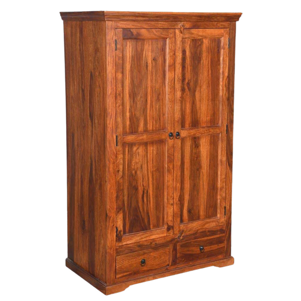 Classic Sheesham Wood 2-Door Shelf and 2 Drawers Wardrobe