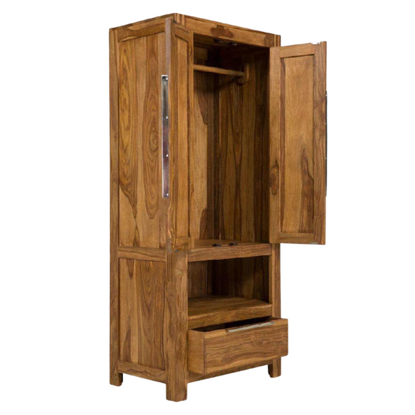 Classic Sheesham Wood 1 Drawer and 2 Doors with Shelves Wardrobe