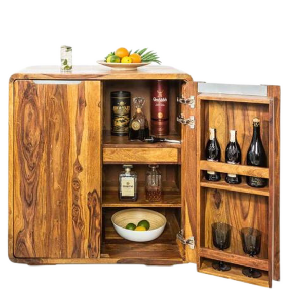 Sheesham Wood Bar Cabinet - Natural Finish