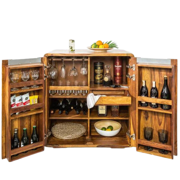 Sheesham Wood Bar Cabinet - Natural Finish