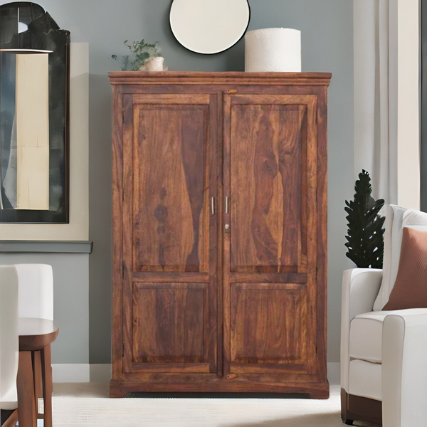 Classic Sheesham Wood 2-Door Shelves Wardrobe