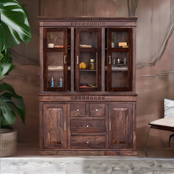 Classic Sheesham Wood Walnut Finish Bar Cabinet