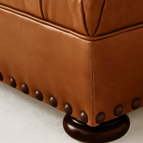 Varna Solid Wood Leather Ottoman