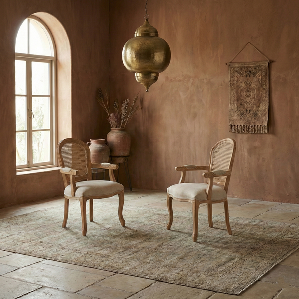 Vega Rattan Solid Wood 6 Seater Dining Table Set