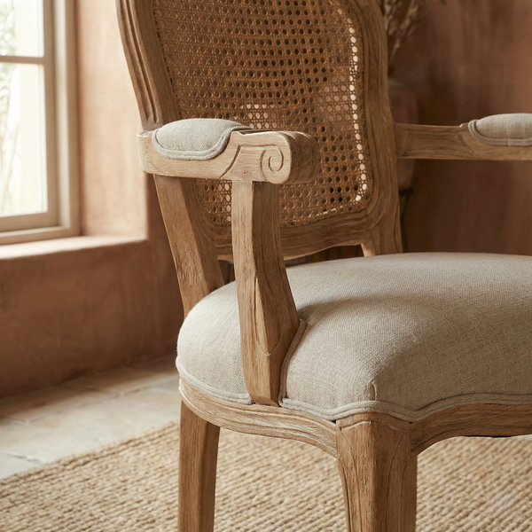 Vega Rattan Solid Wood 6 Seater Dining Table Set