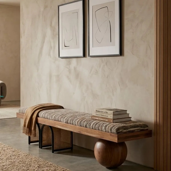 Veloura Solid Wood & Rattan Bench