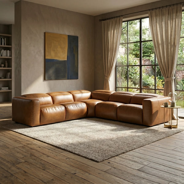 Vilhena Solid Wood Leather Sectional Sofa