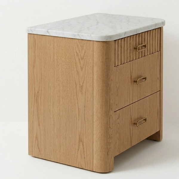 Villarrica Oak Wood & Marble Bedside Table