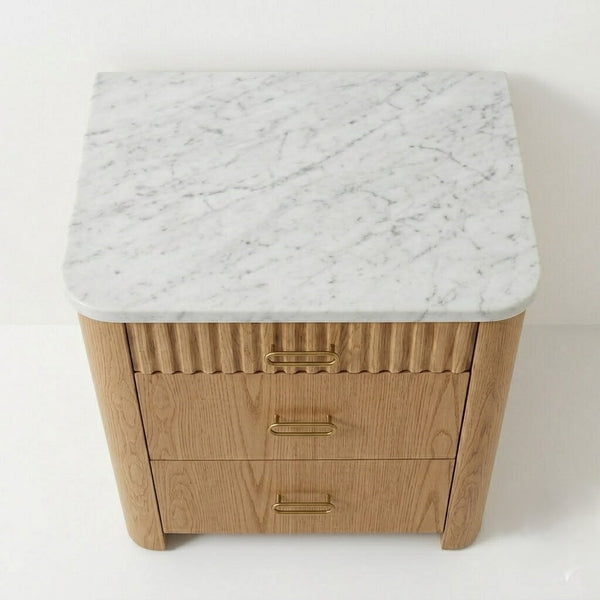 Villarrica Oak Wood & Marble Bedside Table