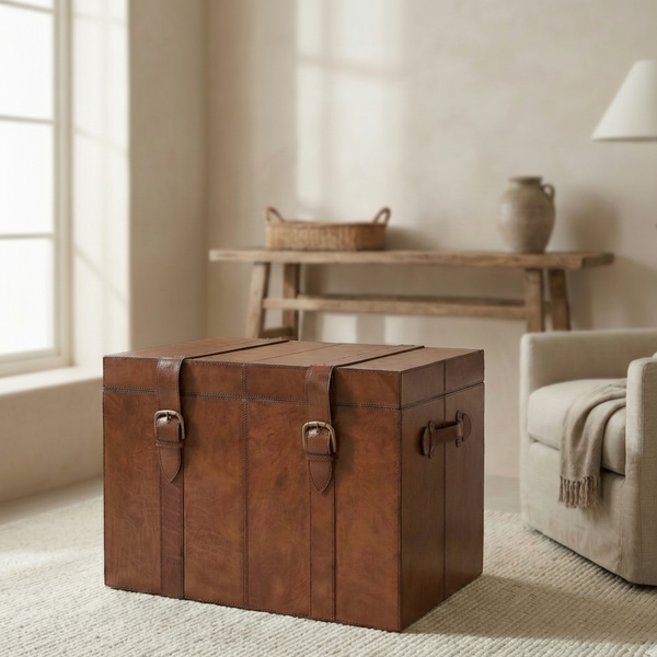 Vintage Leather Trunk Side Table