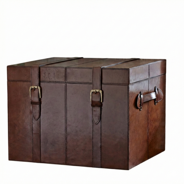 Vintage Leather Trunk Side Table
