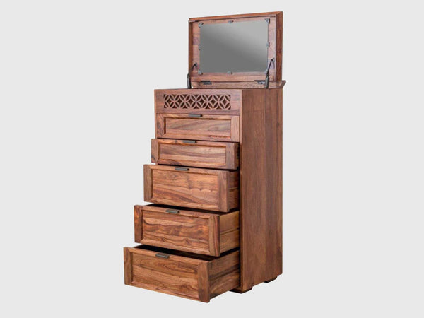 Classic Sheesham Wood Walnut Finish Tallboy Sideboard