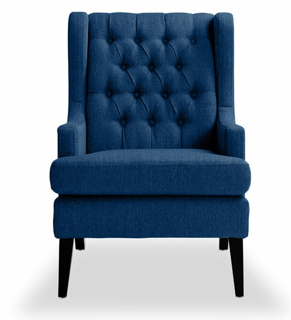 Classic Solid Sheesham Fabric Wing Chair in Royal Blue Colour