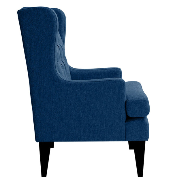 Classic Solid Sheesham Fabric Wing Chair in Royal Blue Colour