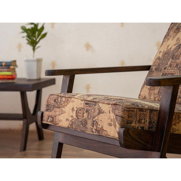 Welkom Sheesham Wood and Fabric Wing Back Chair