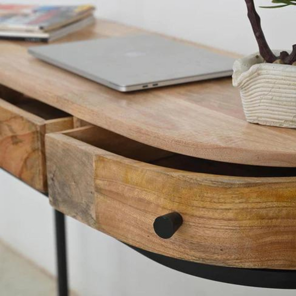 Woking Mango Wood Console Table with Black Iron Frame - 3 Drawers