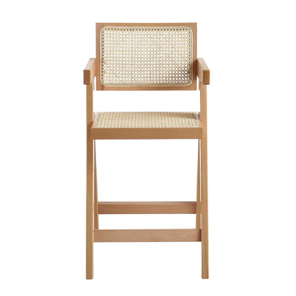 Solid Wood Rattan Counter Stool - Natural Finish