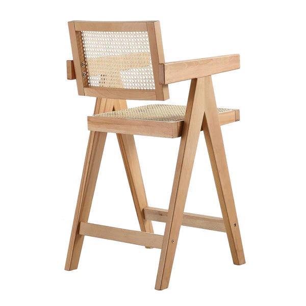 Solid Wood Rattan Counter Stool - Natural Finish