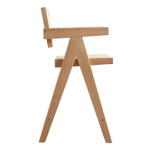 Solid Wood Rattan Counter Stool - Natural Finish