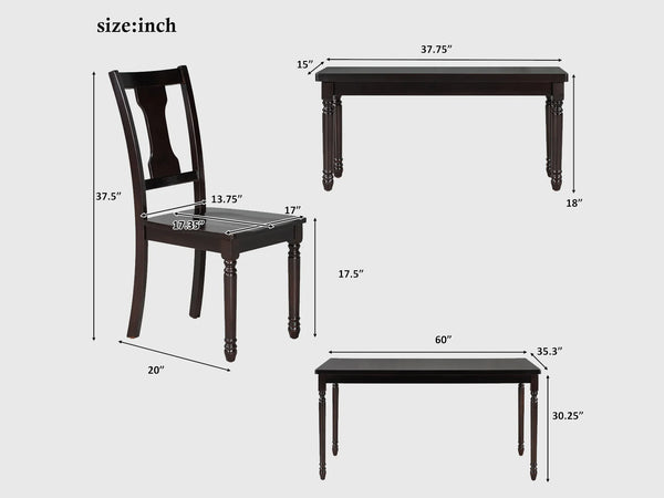Classic Sheesham Wood 6 Seater Dining Table Set In Walnut