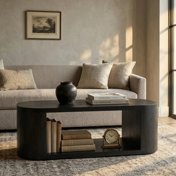 Stylish black finish center table in oval shape