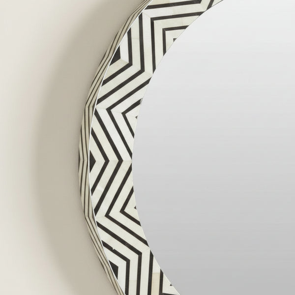 Bone Inlay Zig-zag Black Round Large Wall Mirror