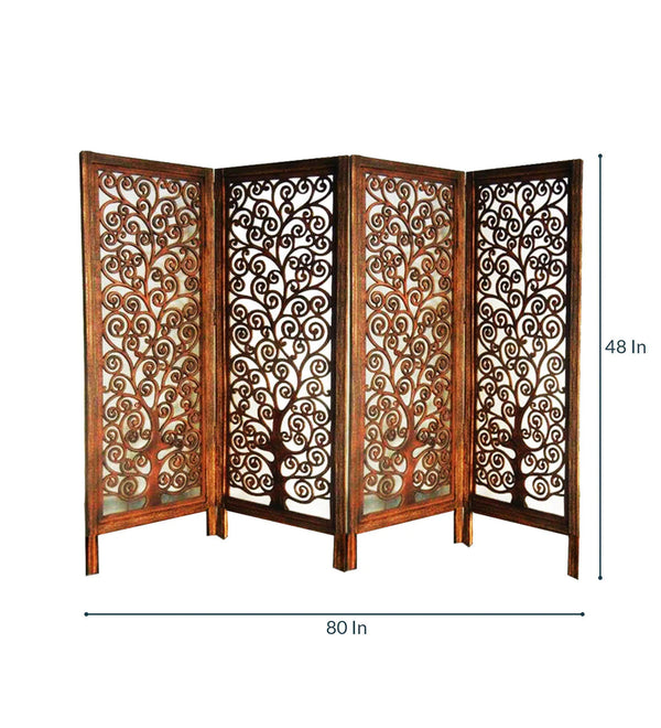 Rajasthani Carved Solid WoodHandmade Room Divider In Brown Colour