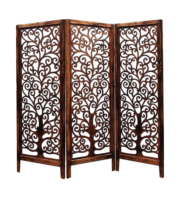 Rajasthani Carved Solid WoodHandmade Room Divider In Brown Colour