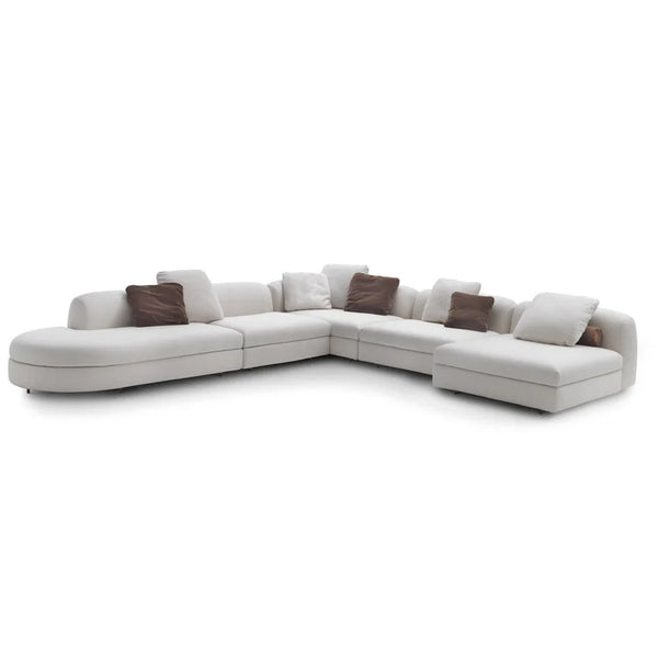 Modern Solid Wood and Fabric Sectional Sofa - White Finish