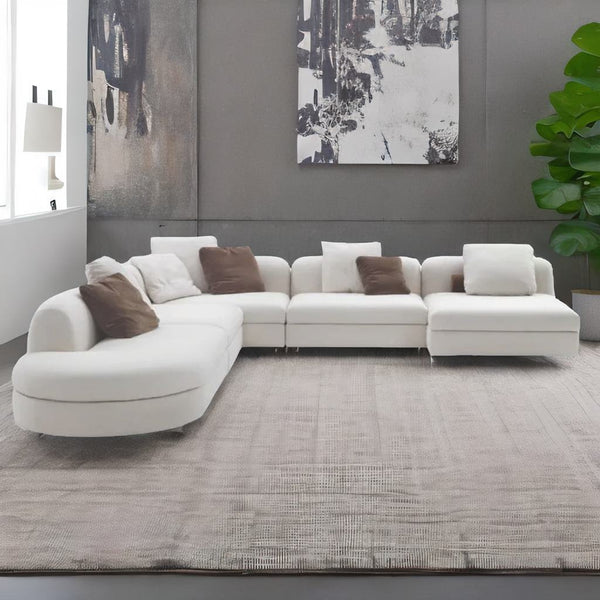 Modern Solid Wood and Fabric Sectional Sofa - White Finish