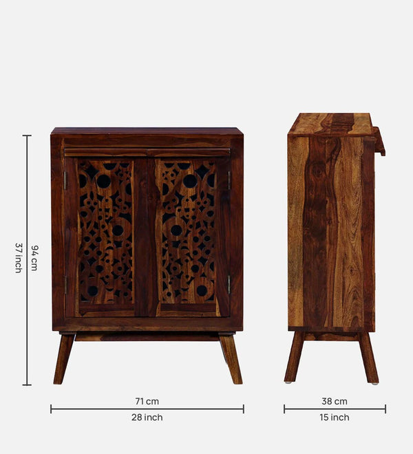 Sheesham Wood Living Room Shoe Cabinet In Provincial Teak Finish