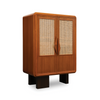 Arco Mid-Century Rattan Wood Bar Cabinet