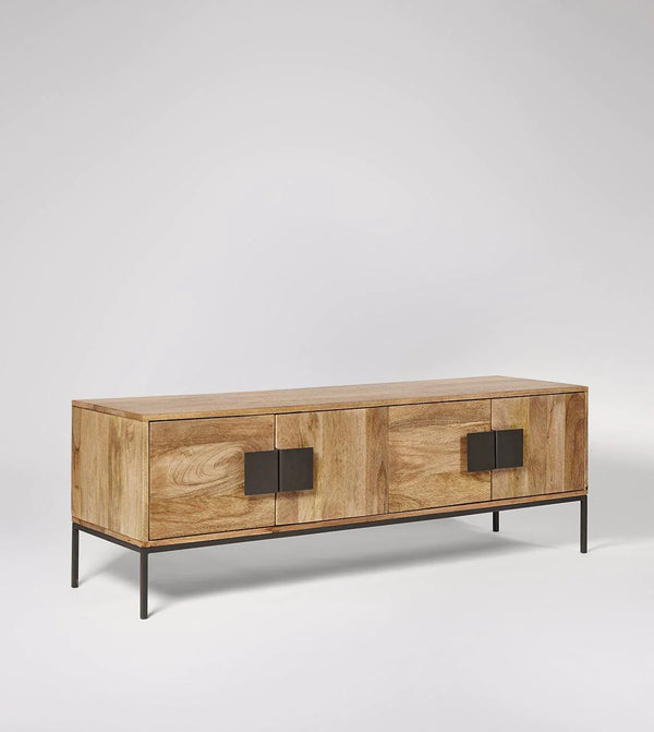 Contemporary Mango Wood and Charcoal T.V. Unit