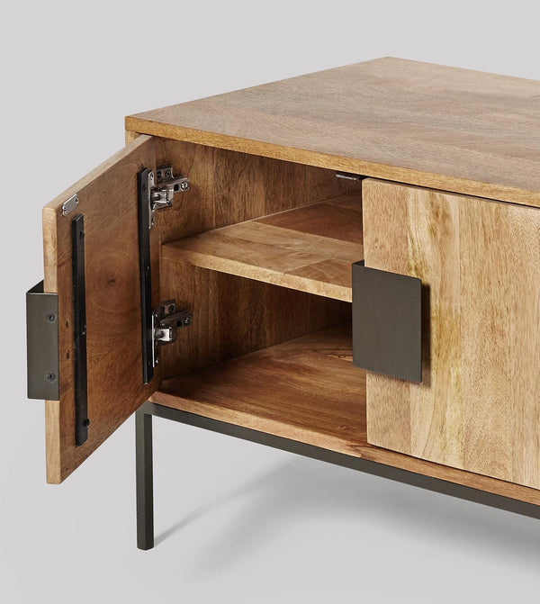 Contemporary Mango Wood and Charcoal T.V. Unit