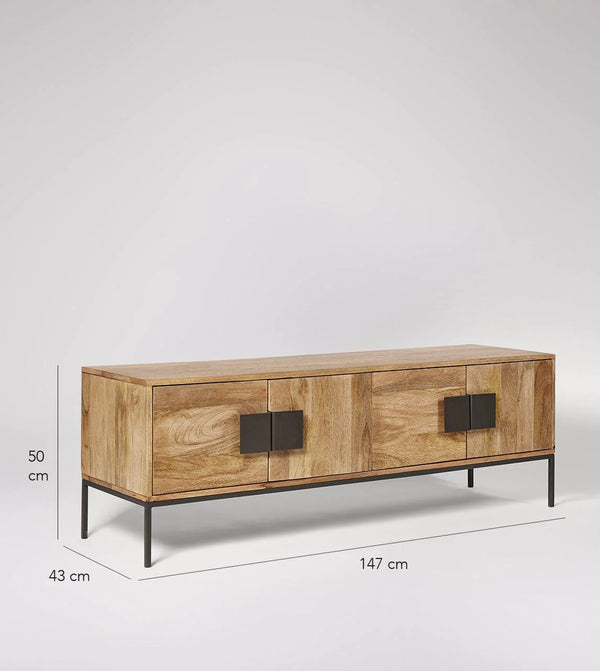 Contemporary Mango Wood and Charcoal T.V. Unit