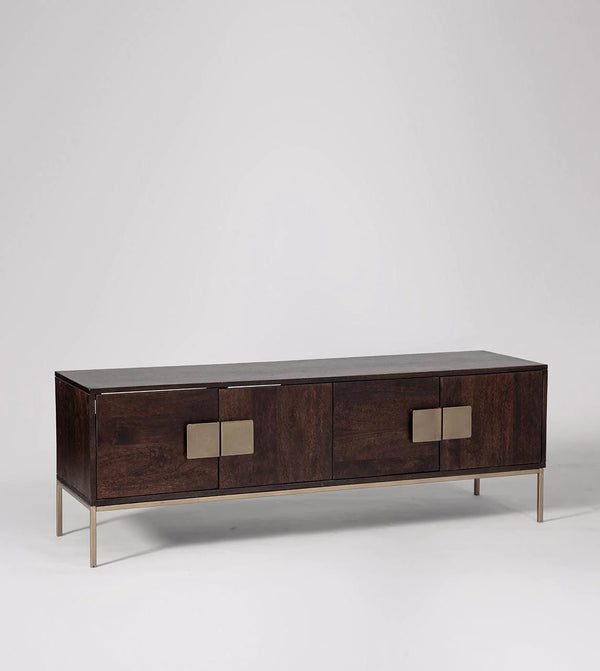 Contemporary Mango Wood and Brass T.V. Unit